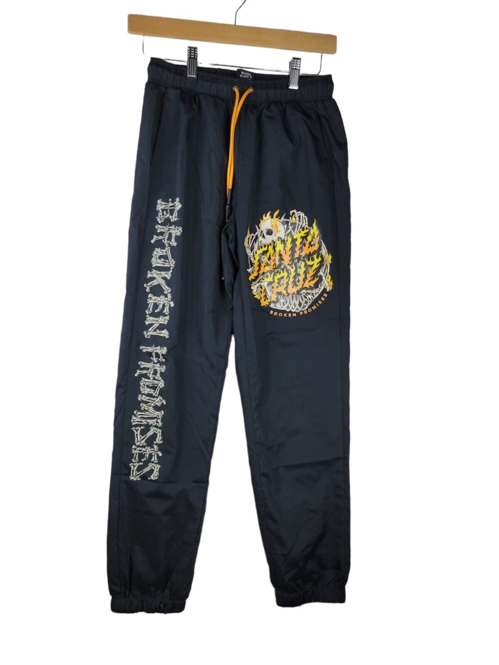 Santa Cruz BROKEN PROMISES Skull Flames WINDBREAKER PANTS BLACK Size XS